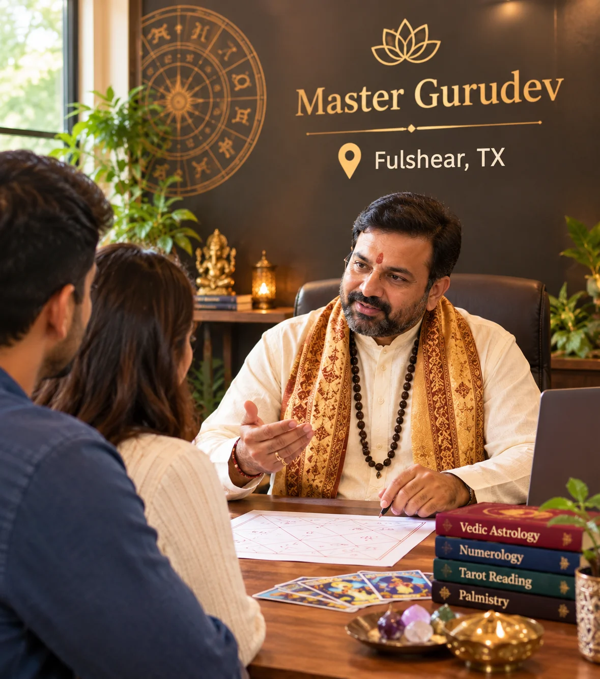 Master Gurudev providing personalized Vedic astrology guidance to clients in Fulshear, TX