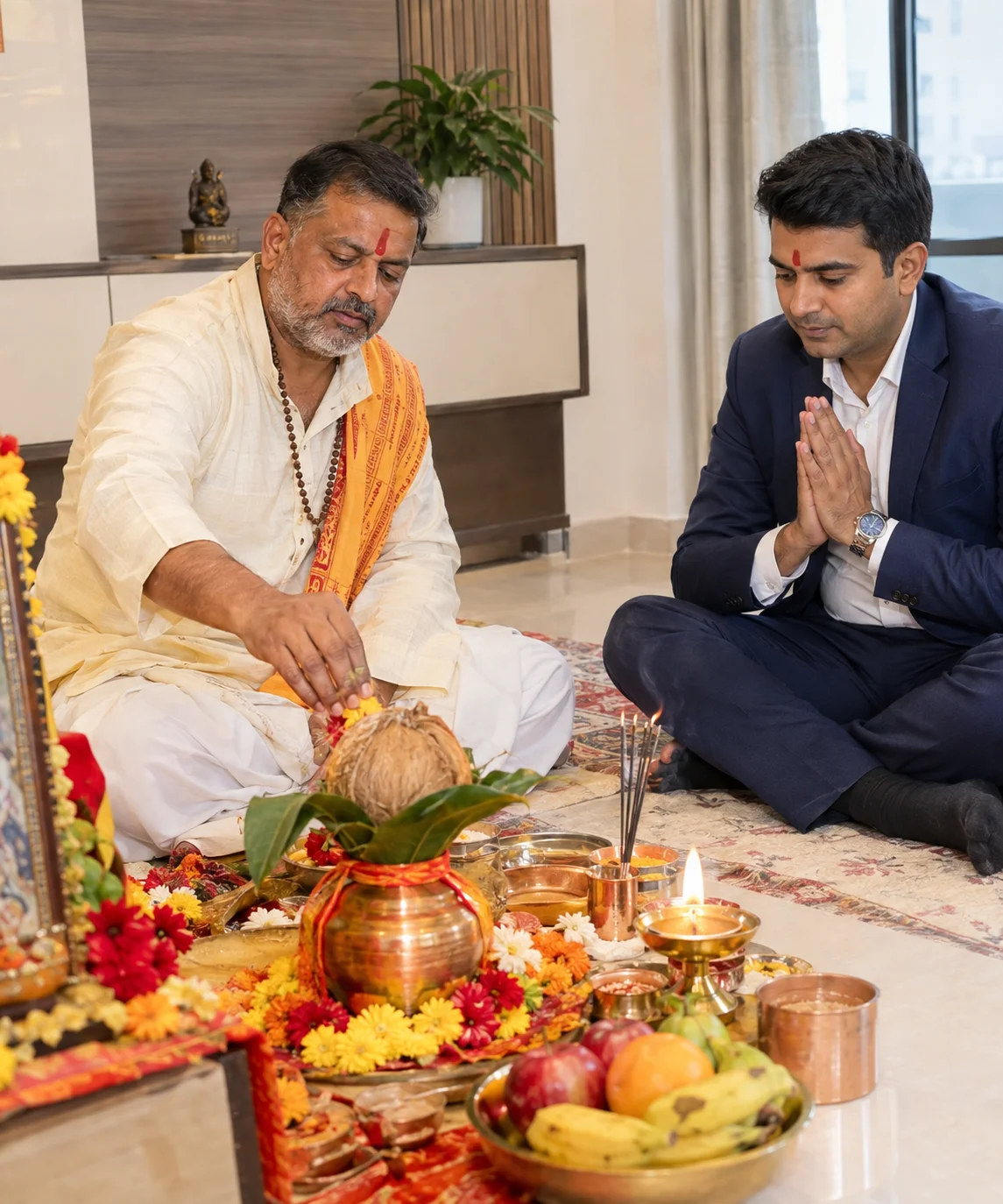 Sacred Vedic pooja rituals performed for financial prosperity, career advancement, and business success